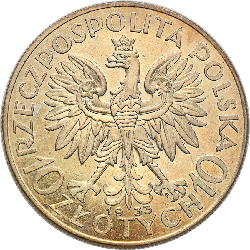 II RP. 10 złotych 1933 głowa kobiety